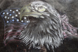 Engraving by Schlos - Bald Eagle with American Flag