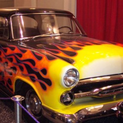 A black and yellow car.