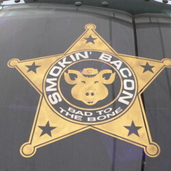 Smokin' bacon bad to the bone decal.