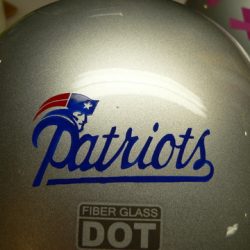 A helmet with the word patriots on it.