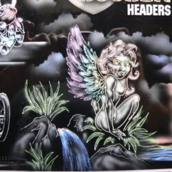A poster with a picture of angels and a motorcycle on it.
