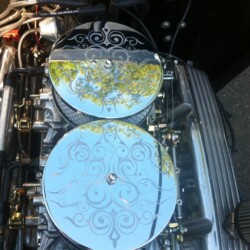 A close up of a motorcycle engine.