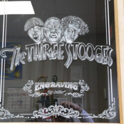 The three stooges etched glass door.