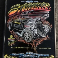 A black frame with an image of a hot rod on it.
