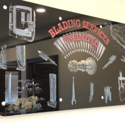 A sign that reads blading services company.